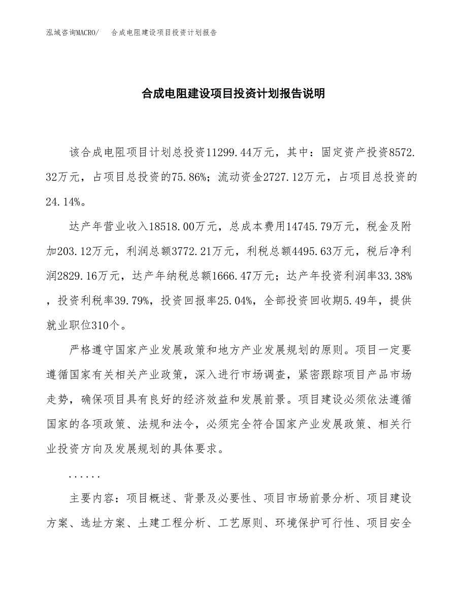 合成电阻建设项目投资计划报告.docx_第2页