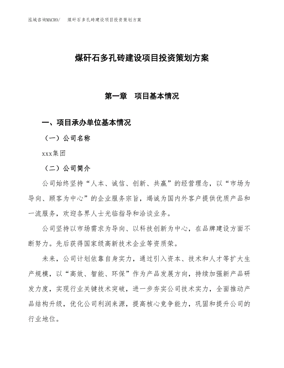 煤矸石多孔砖建设项目投资策划方案.docx_第1页