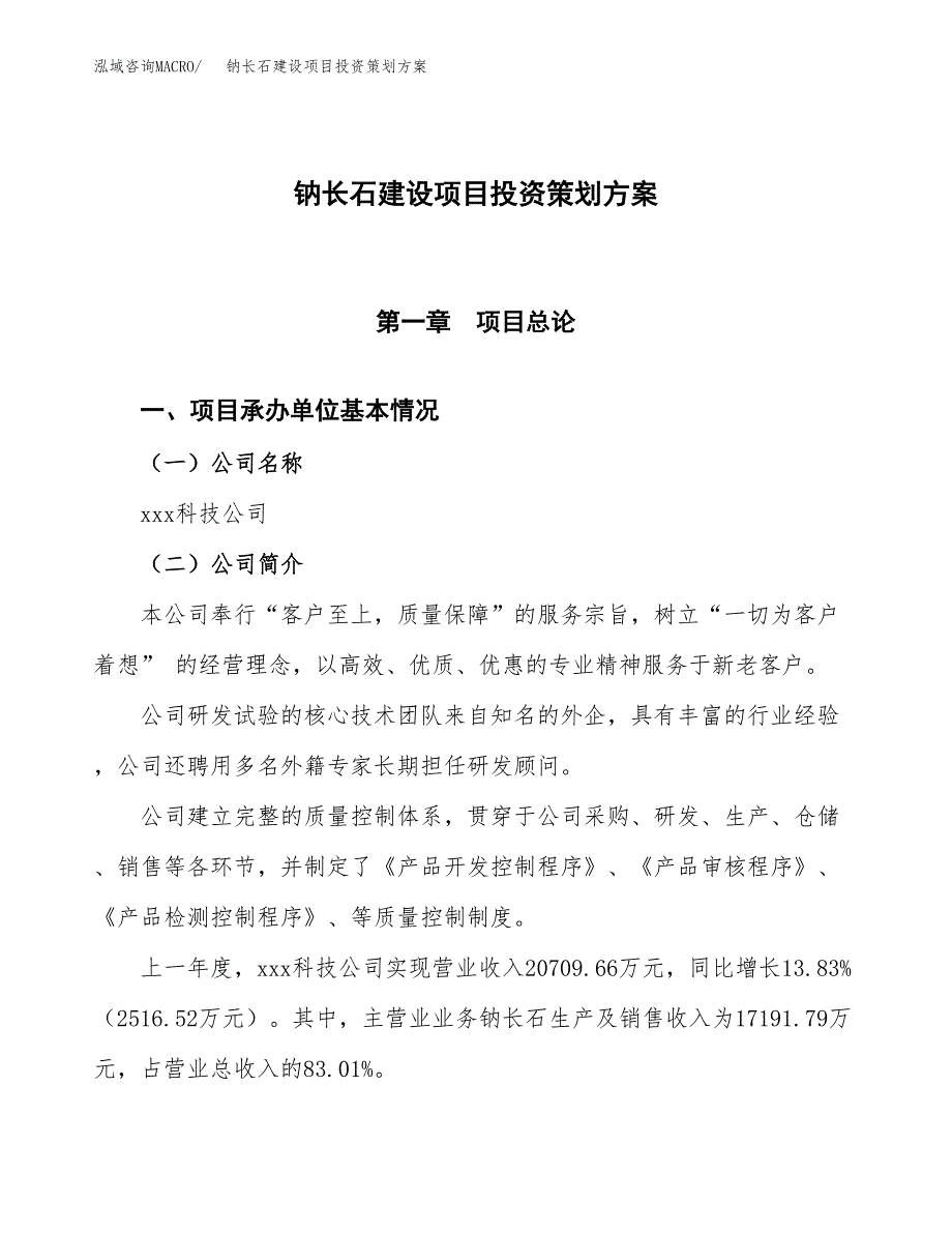 钠长石建设项目投资策划方案.docx_第1页