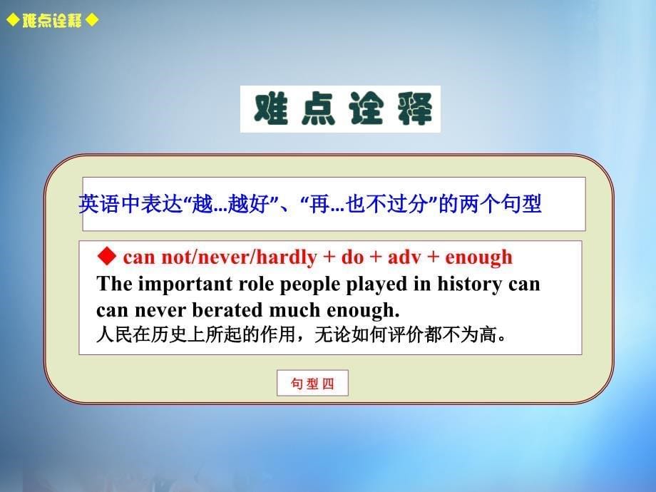 【创新设计】2016版高考英语总复习 常考句式 can not(never)be too+adj课件 新人教版_第5页