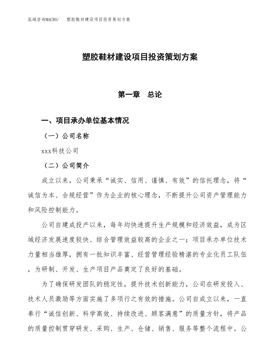 塑胶鞋材建设项目投资策划方案.docx_第1页