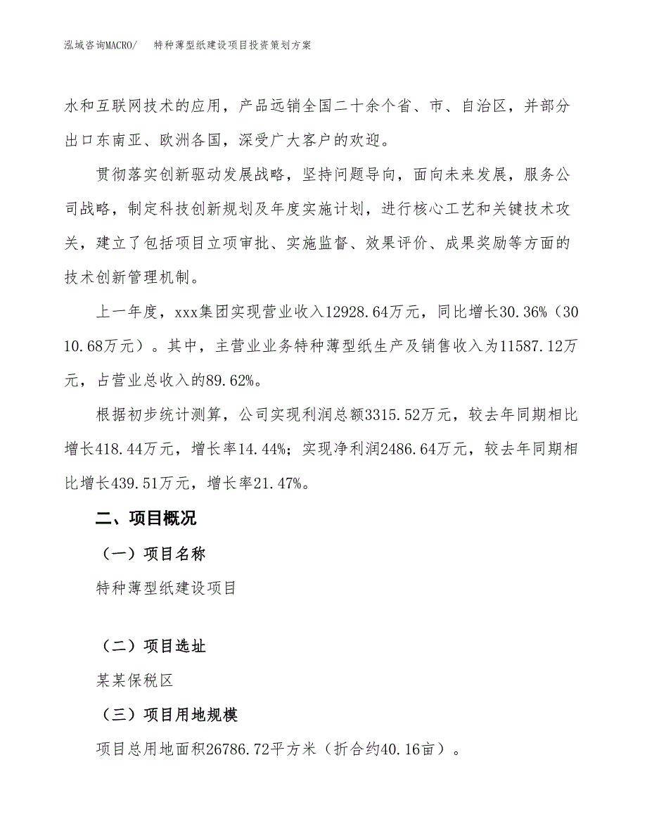 特种薄型纸建设项目投资策划方案.docx_第2页