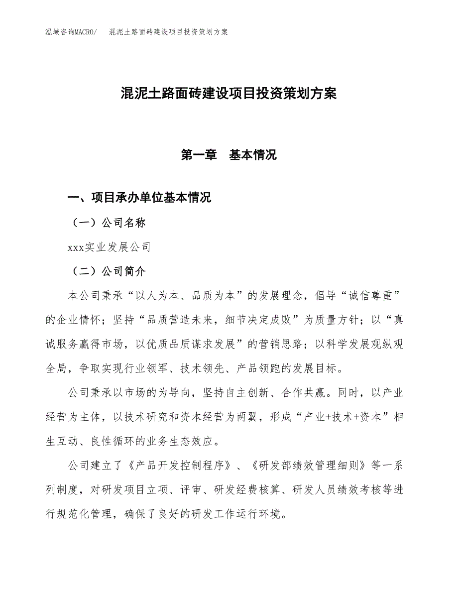 混泥土路面砖建设项目投资策划方案.docx_第1页