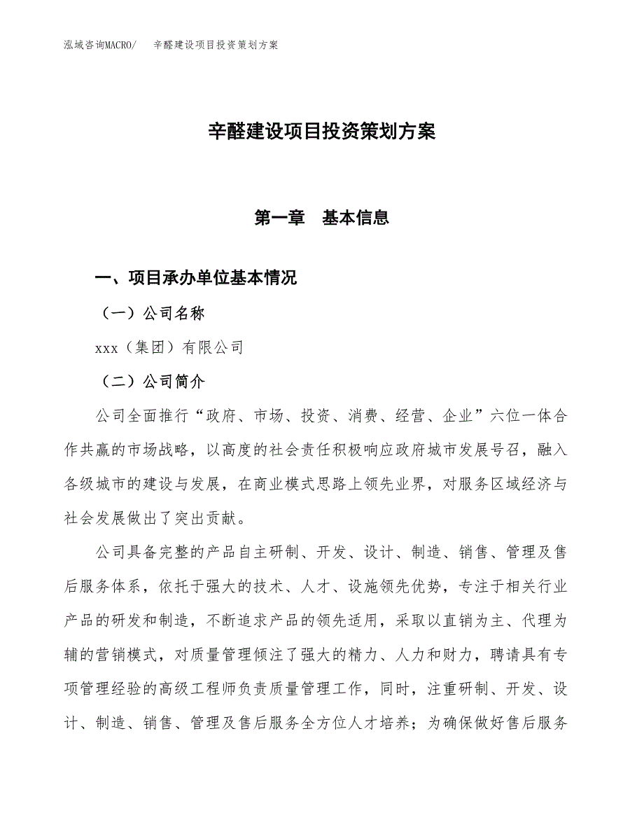 辛醛建设项目投资策划方案.docx_第1页