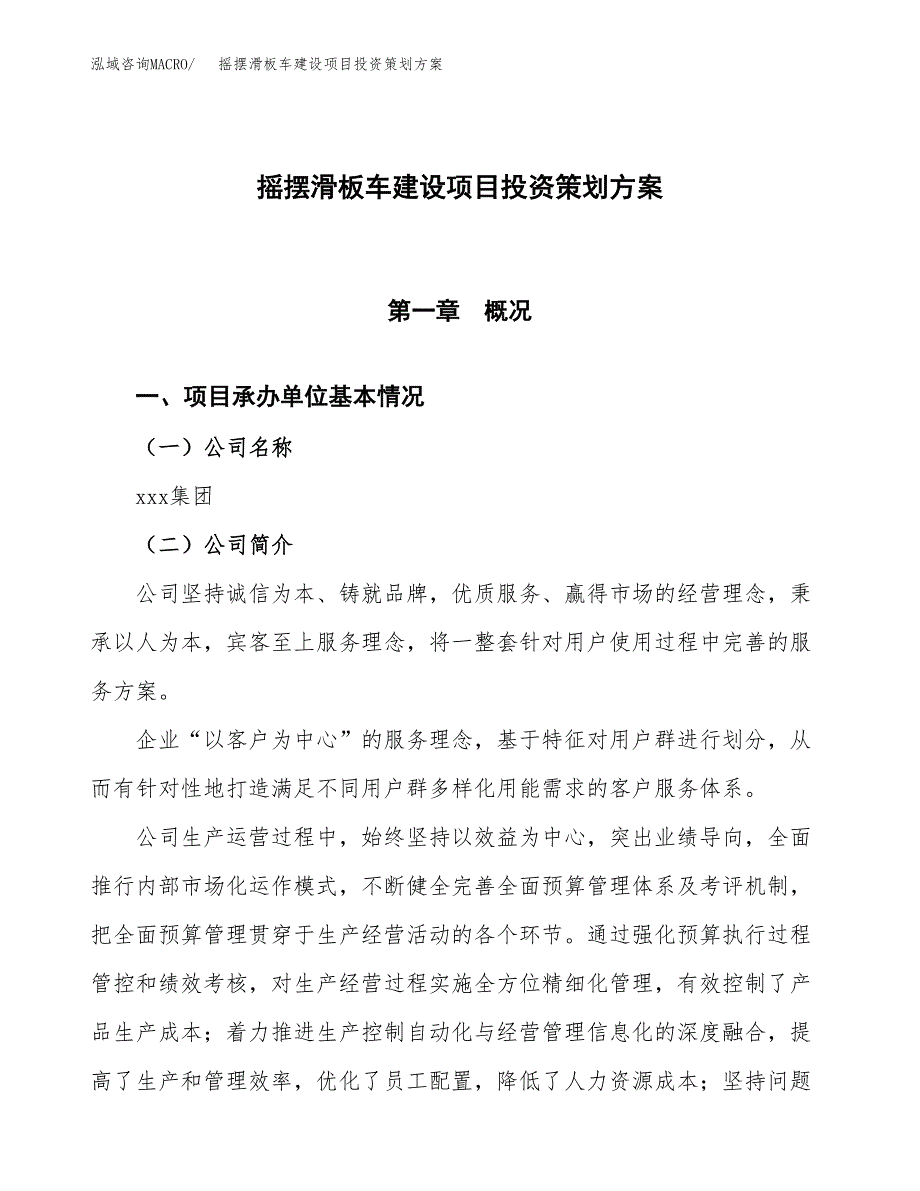 摇摆滑板车建设项目投资策划方案.docx_第1页