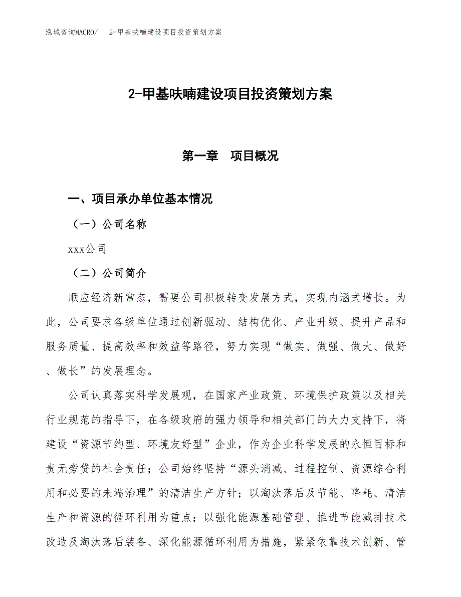 2-甲基呋喃建设项目投资策划方案.docx_第1页