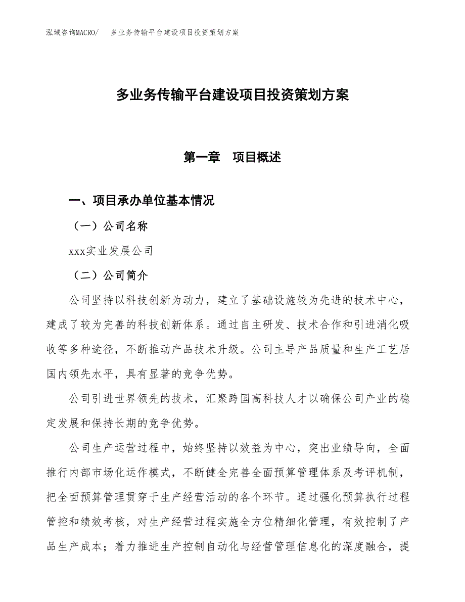 多业务传输平台建设项目投资策划方案.docx_第1页