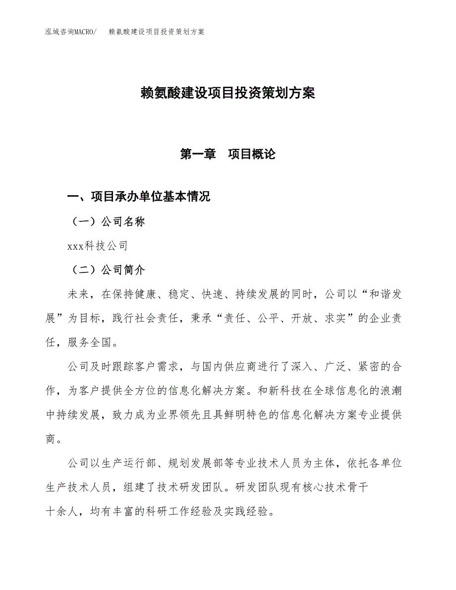 赖氨酸建设项目投资策划方案.docx_第1页