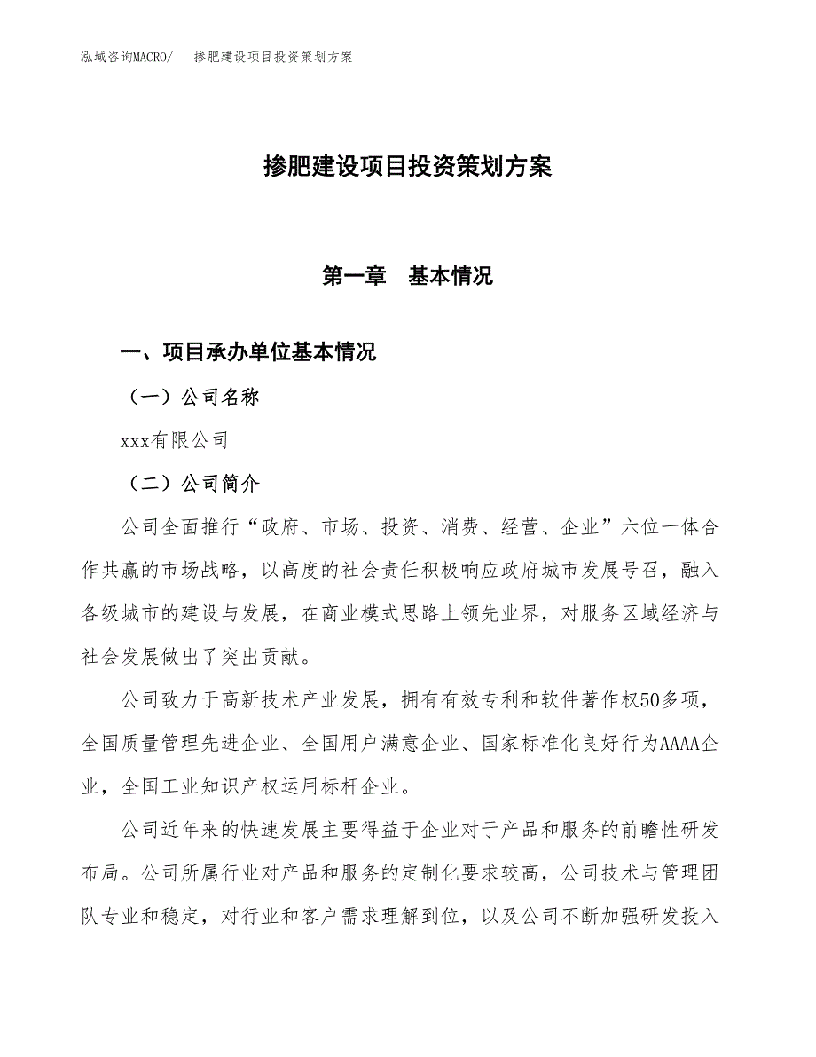 掺肥建设项目投资策划方案.docx_第1页