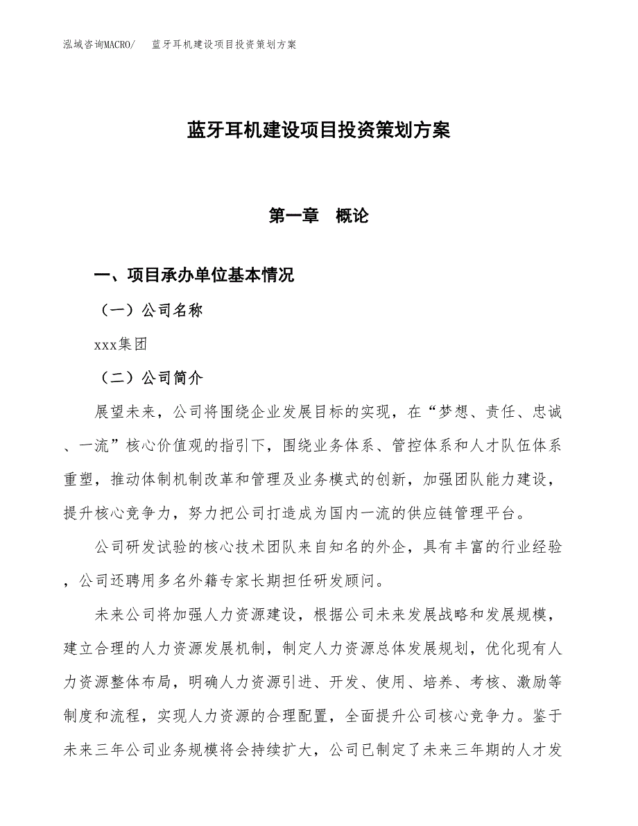 蓝牙耳机建设项目投资策划方案.docx_第1页