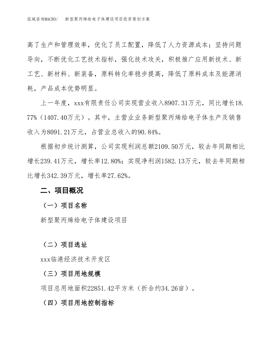 新型聚丙烯给电子体建设项目投资策划方案.docx_第2页