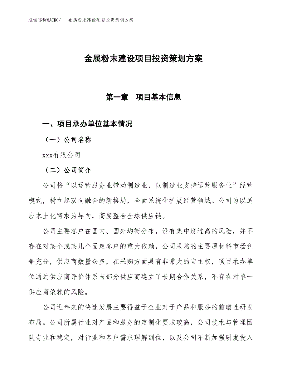 金属粉末建设项目投资策划方案.docx_第1页