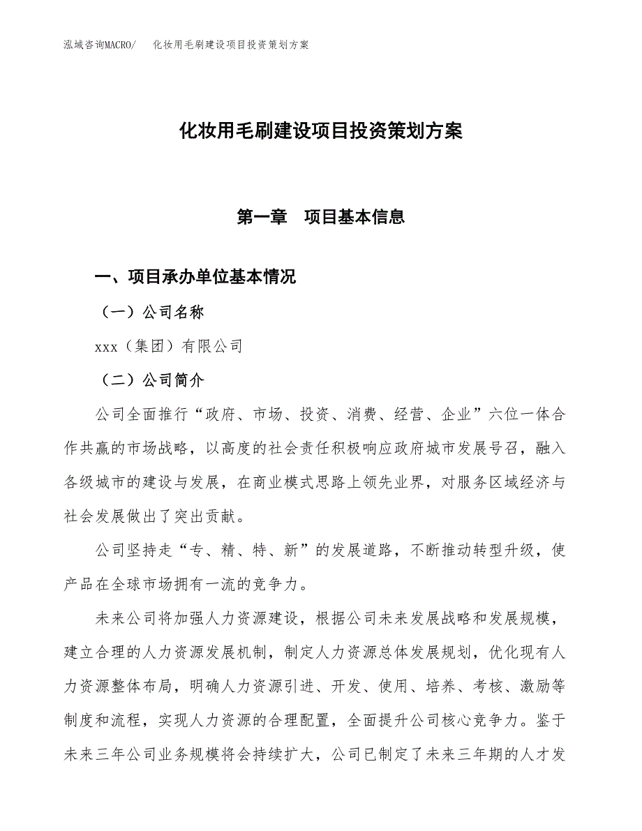 化妆用毛刷建设项目投资策划方案.docx_第1页