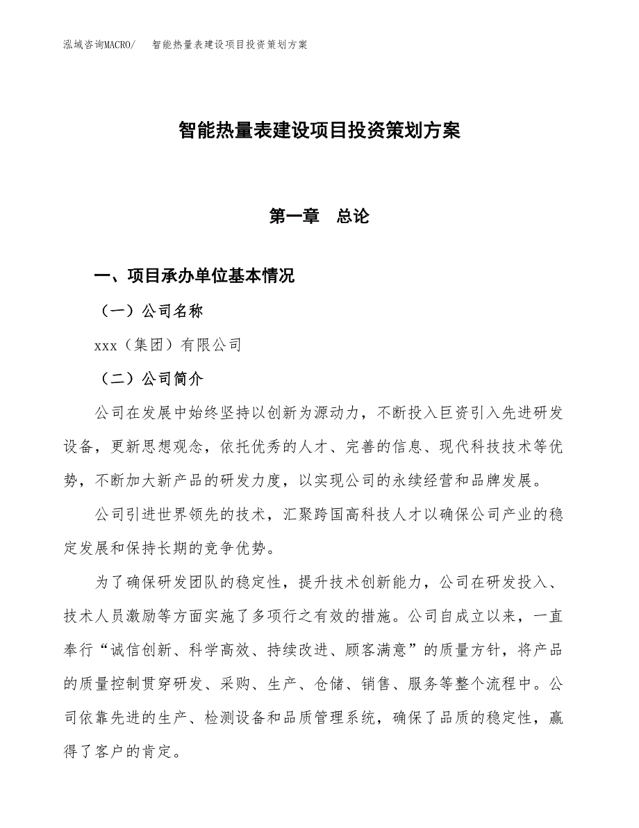 智能热量表建设项目投资策划方案.docx_第1页