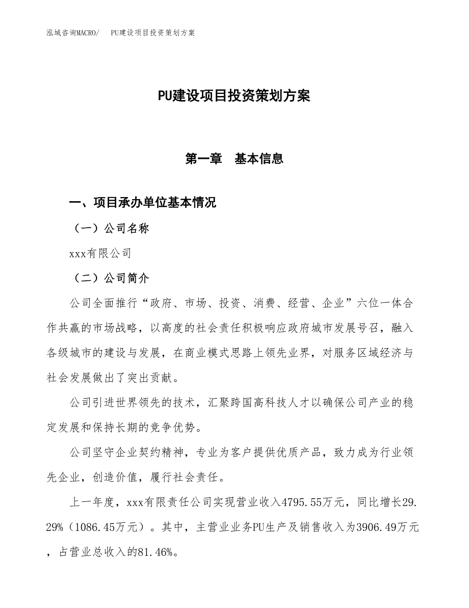 PU建设项目投资策划方案.docx_第1页