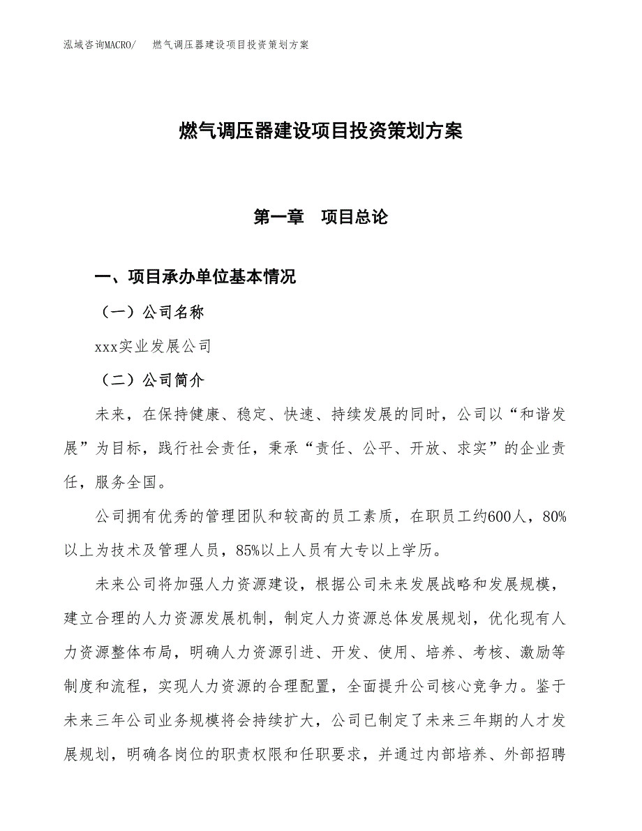 燃气调压器建设项目投资策划方案.docx_第1页