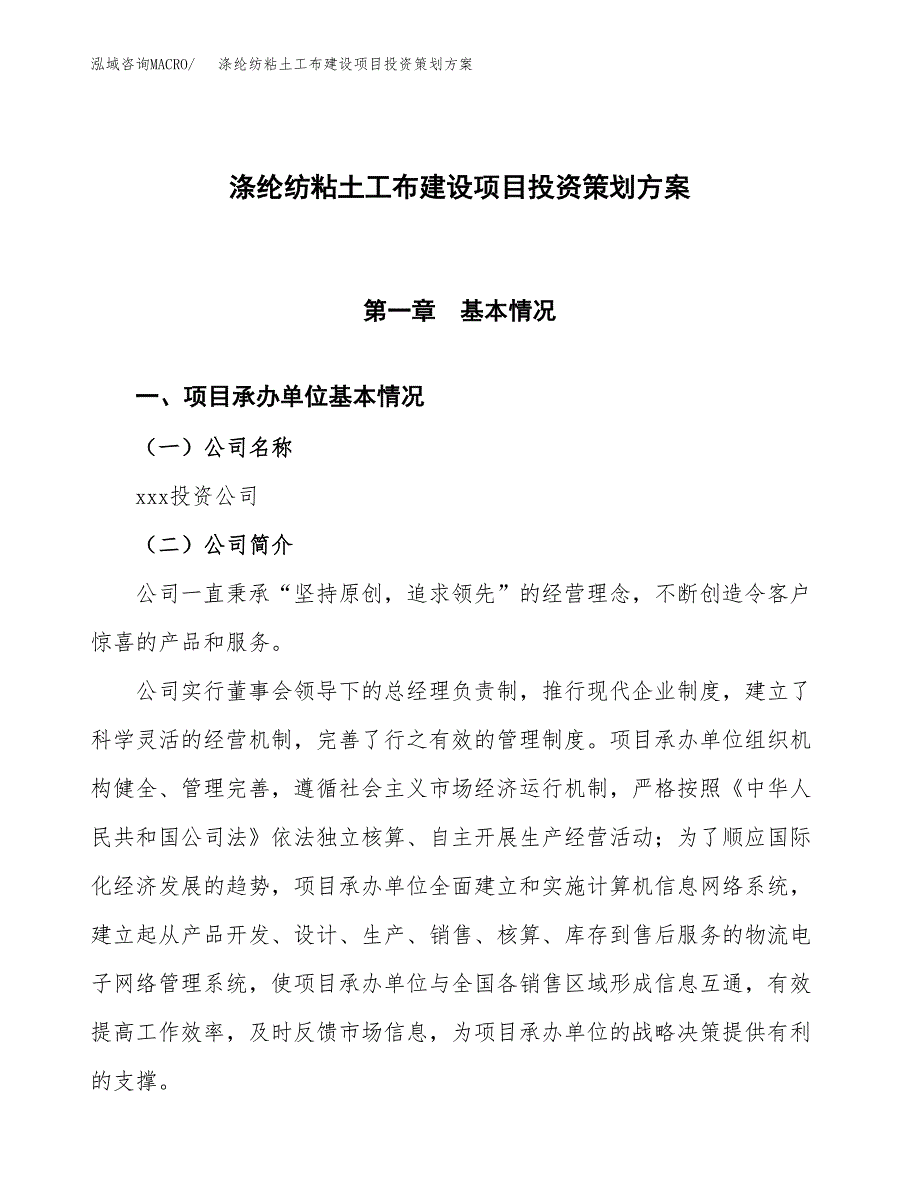 涤纶纺粘土工布建设项目投资策划方案.docx_第1页