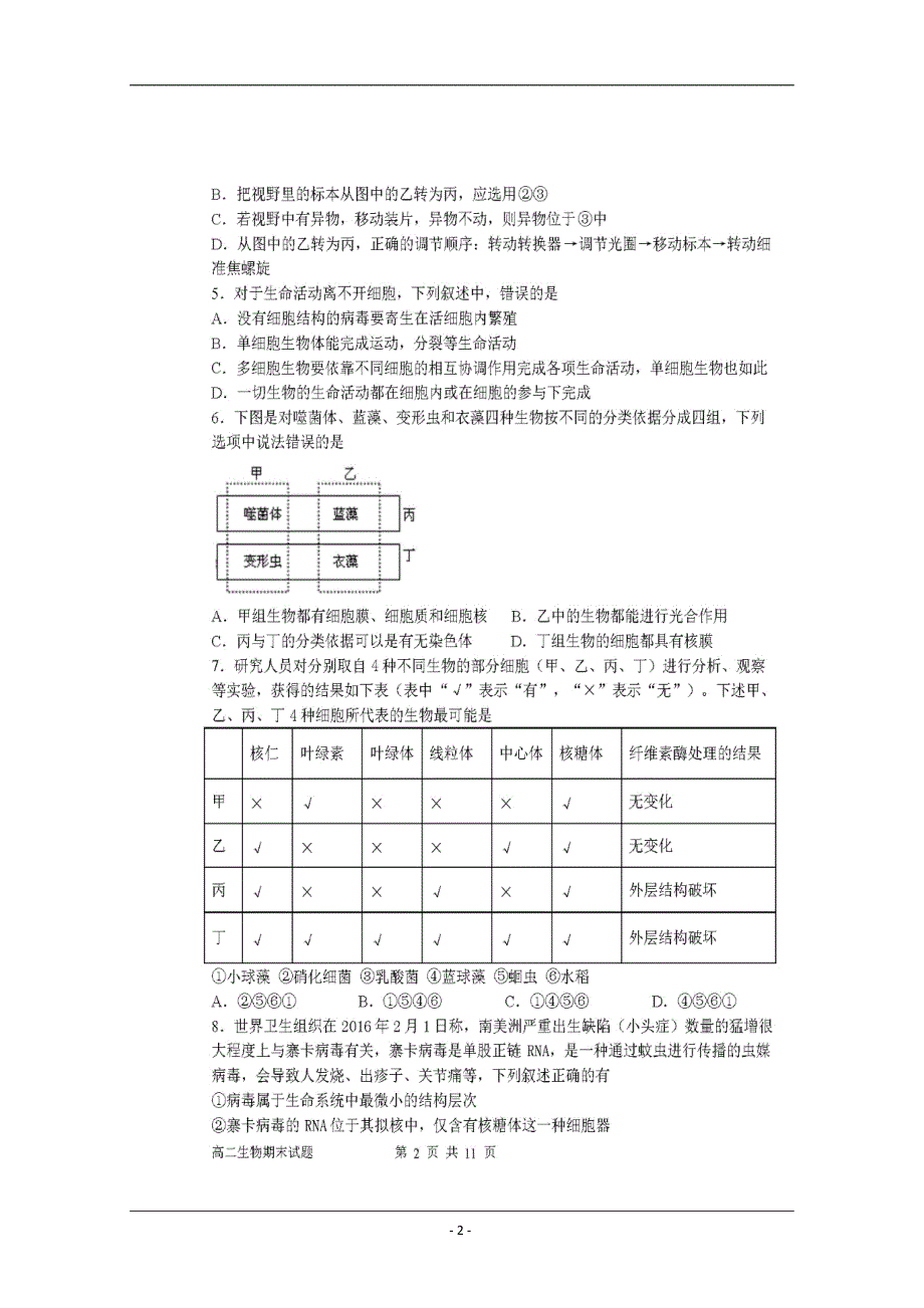 山西省长治市2018-2019学年高二下学期期末考试生物试题 含答案_第2页