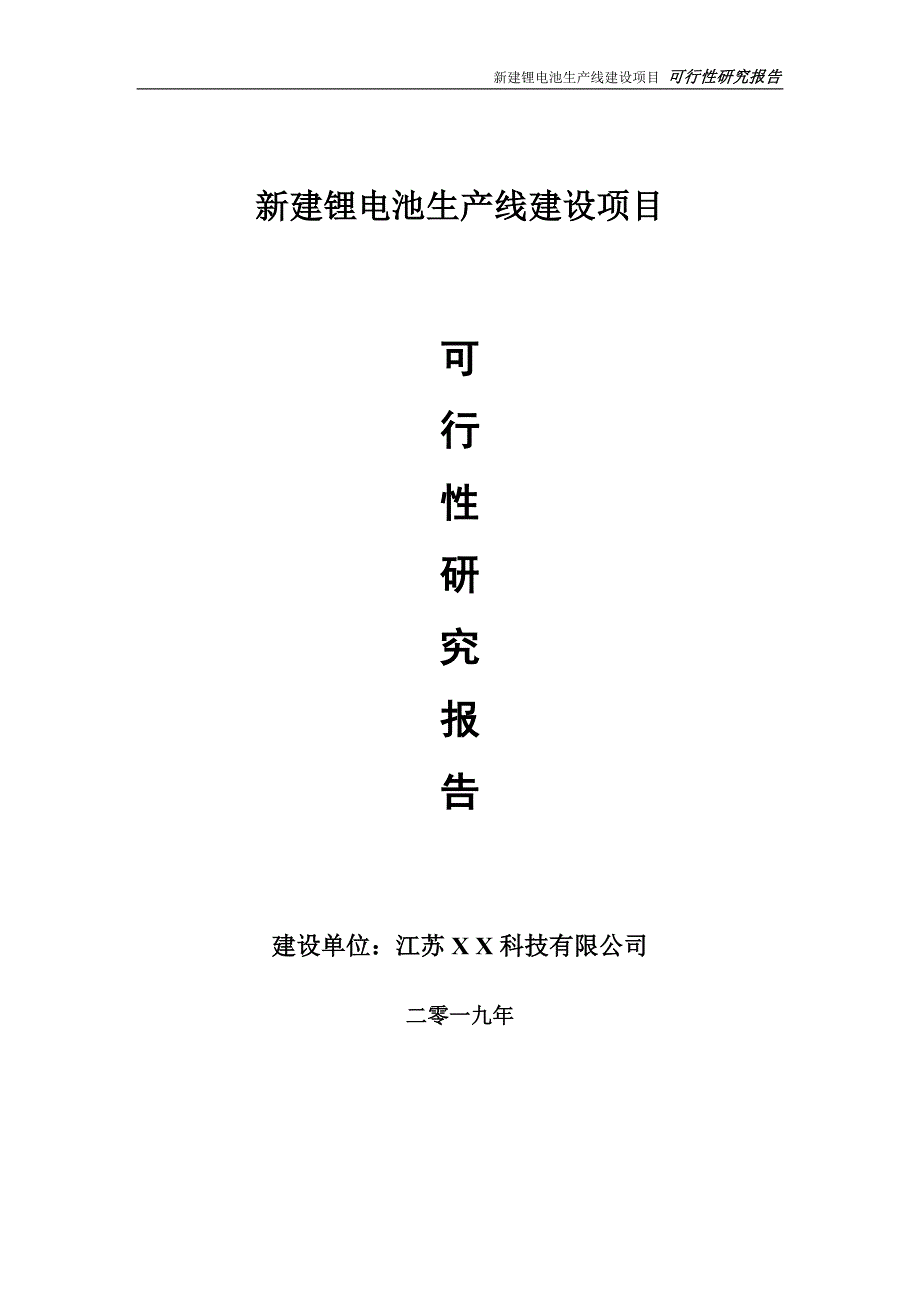 新建锂电池生产线项目可行性研究报告【备案定稿可修改版】_第1页