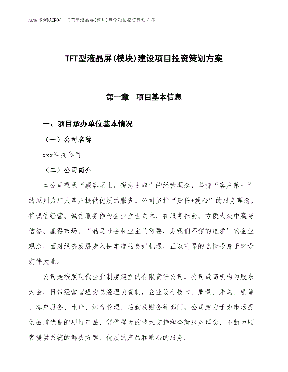 TFT型液晶屏(模块)建设项目投资策划方案.docx_第1页