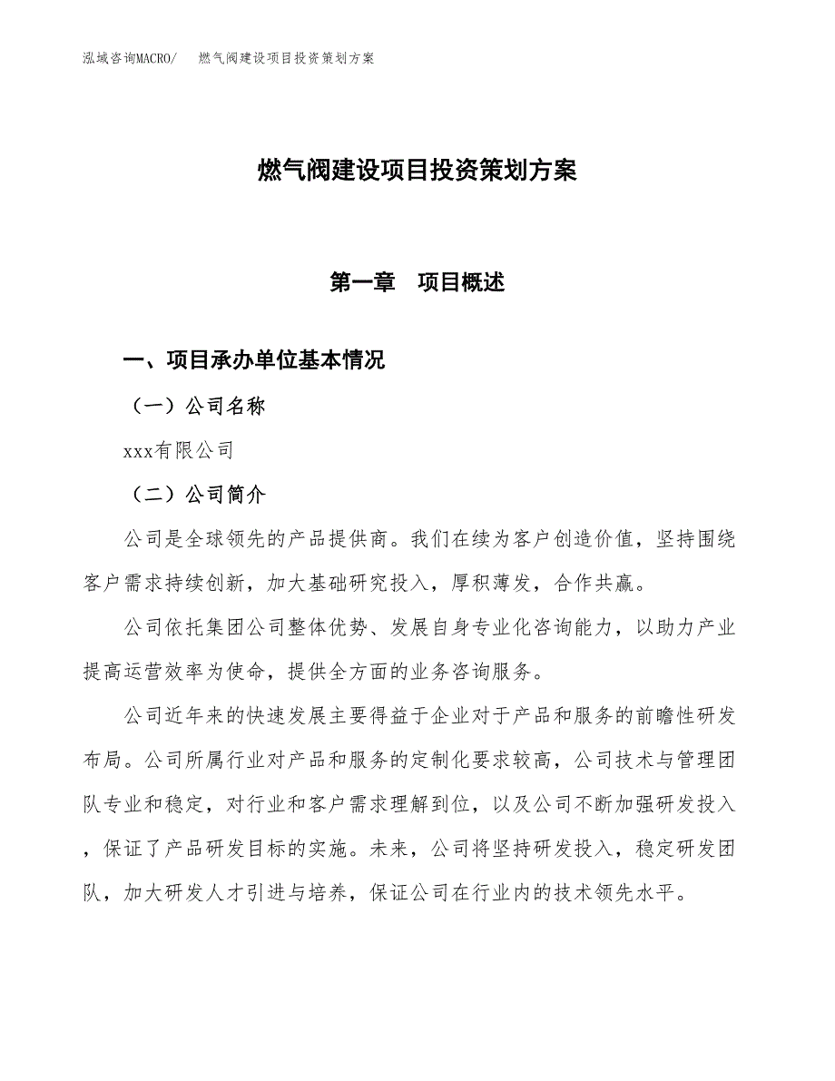 燃气阀建设项目投资策划方案.docx_第1页