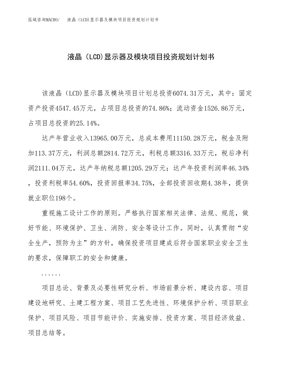 液晶（LCD)显示器及模块项目投资规划计划书.docx_第1页