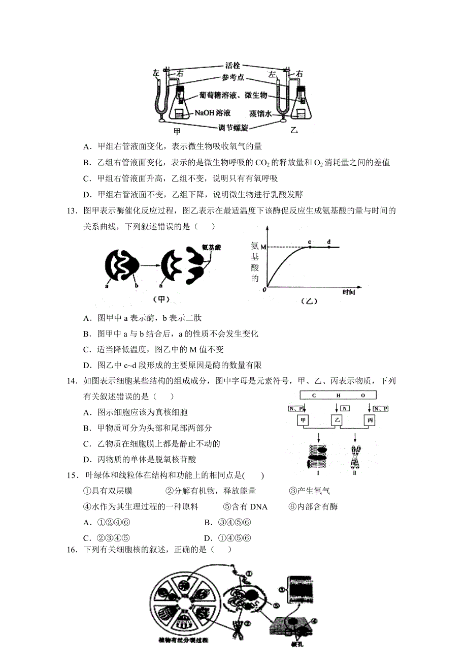 湖北省孝感市高级中学2014年高一下学期期中考试生物（理）试卷_第4页