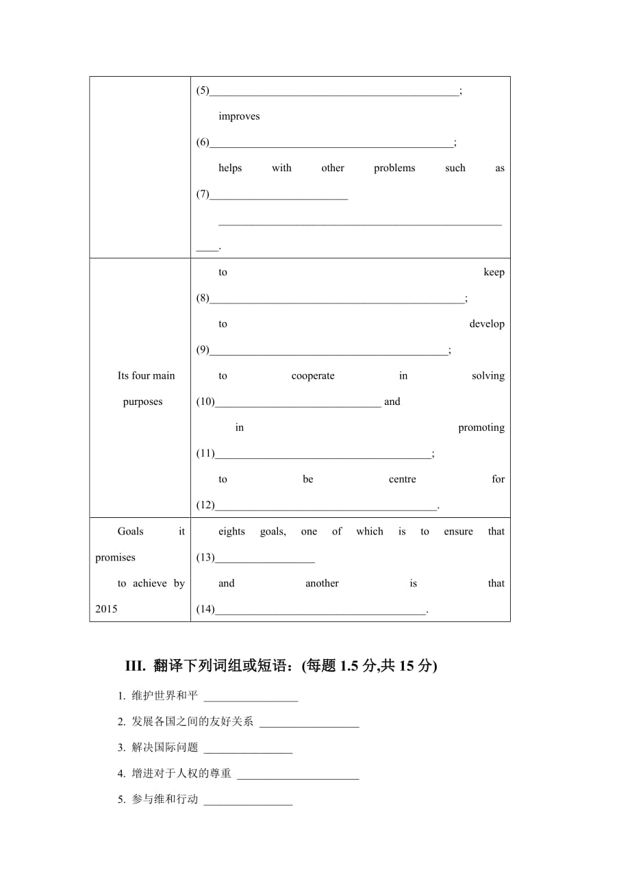 unit 4 helping people around the round--reading the un-bringing everyone closer together 同步练习1_第2页