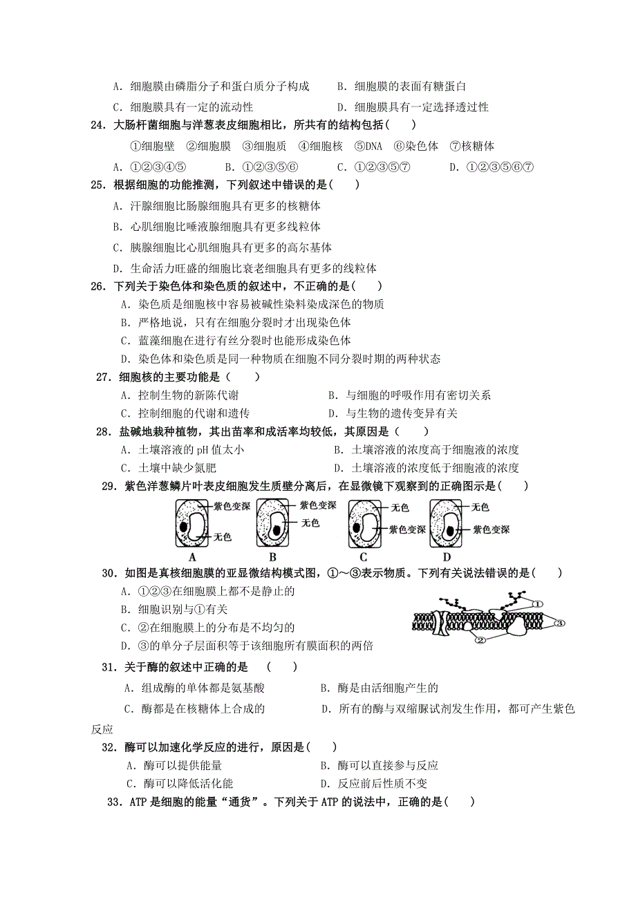 云南省德宏州芒市第一中学2014年高一上学期期末考试生物试卷_第4页