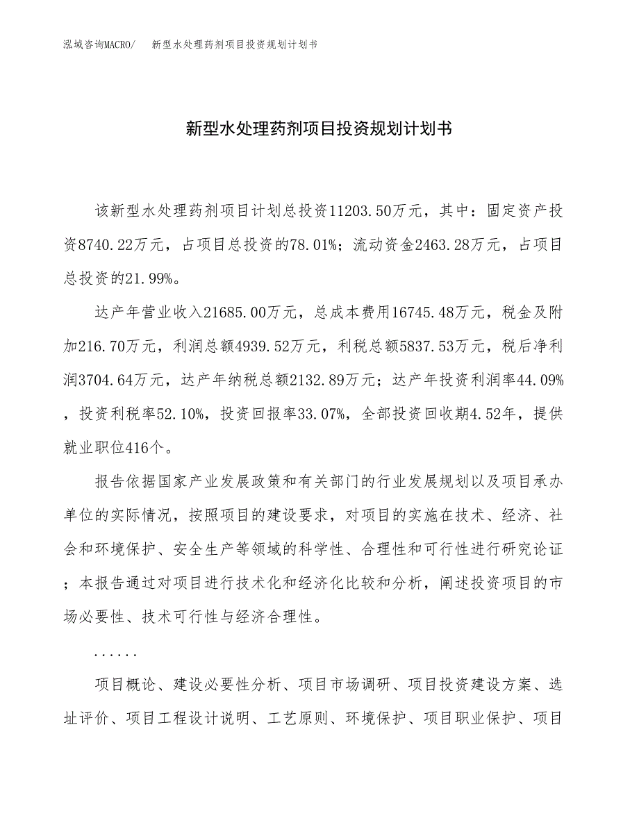 新型水处理药剂项目投资规划计划书.docx_第1页