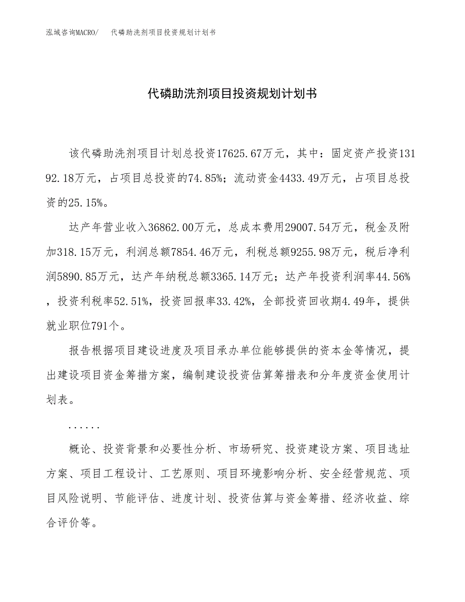 代磷助洗剂项目投资规划计划书.docx_第1页