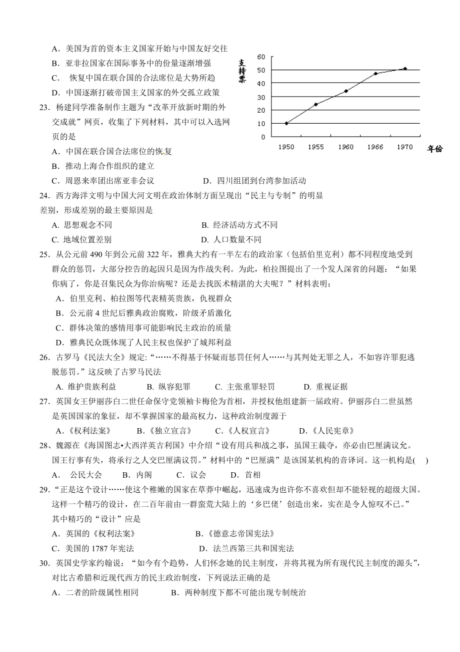 四川省绵阳南山中学2015年高一上学期期末考试历史试卷_第4页