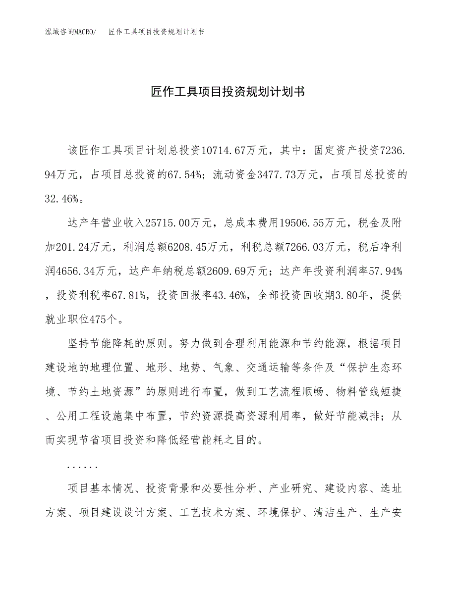 匠作工具项目投资规划计划书.docx_第1页