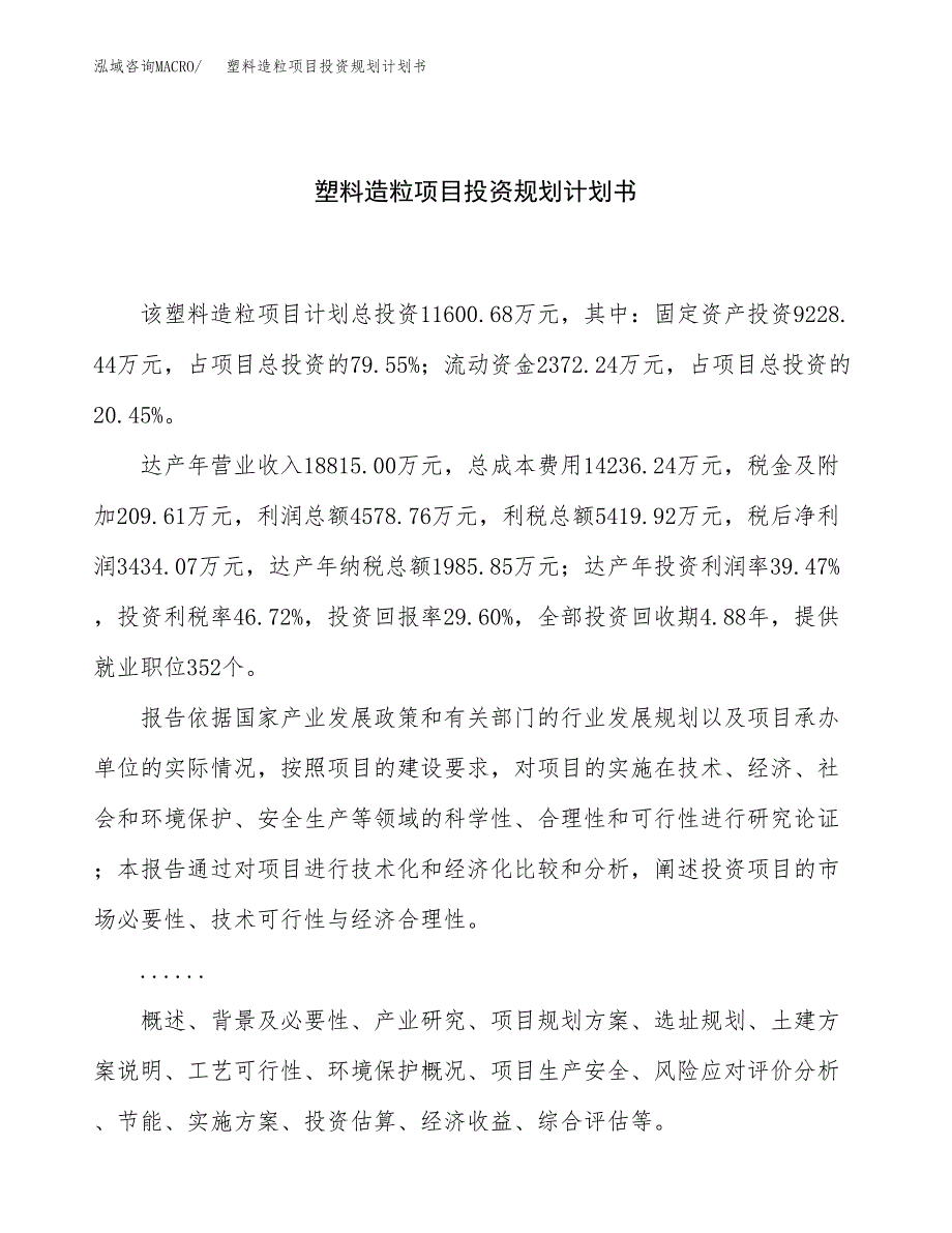 塑料造粒项目投资规划计划书.docx_第1页