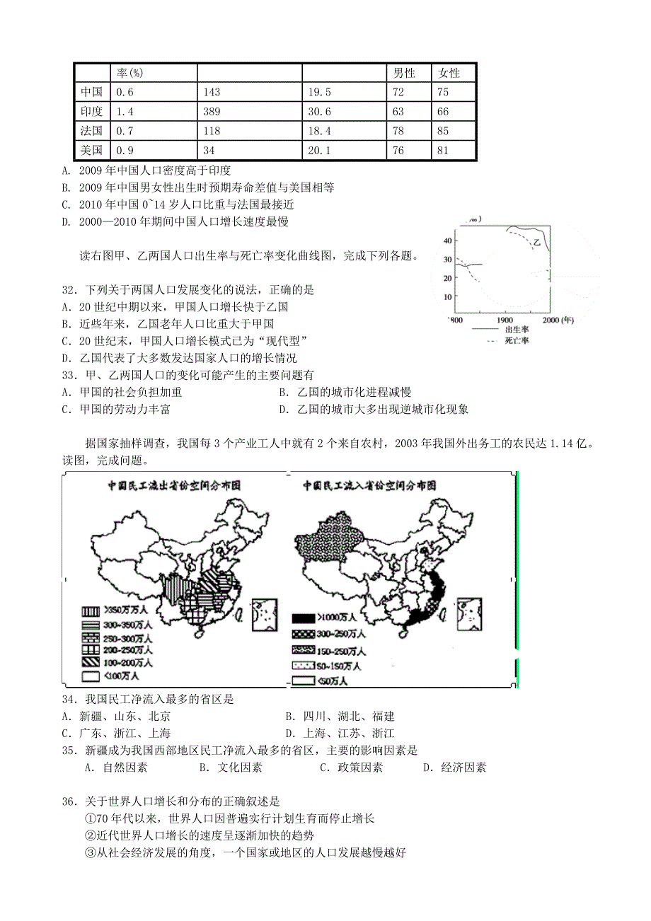 甘肃省天水一中2014年高一下学期第一次单元测试地理（文）试卷_第4页