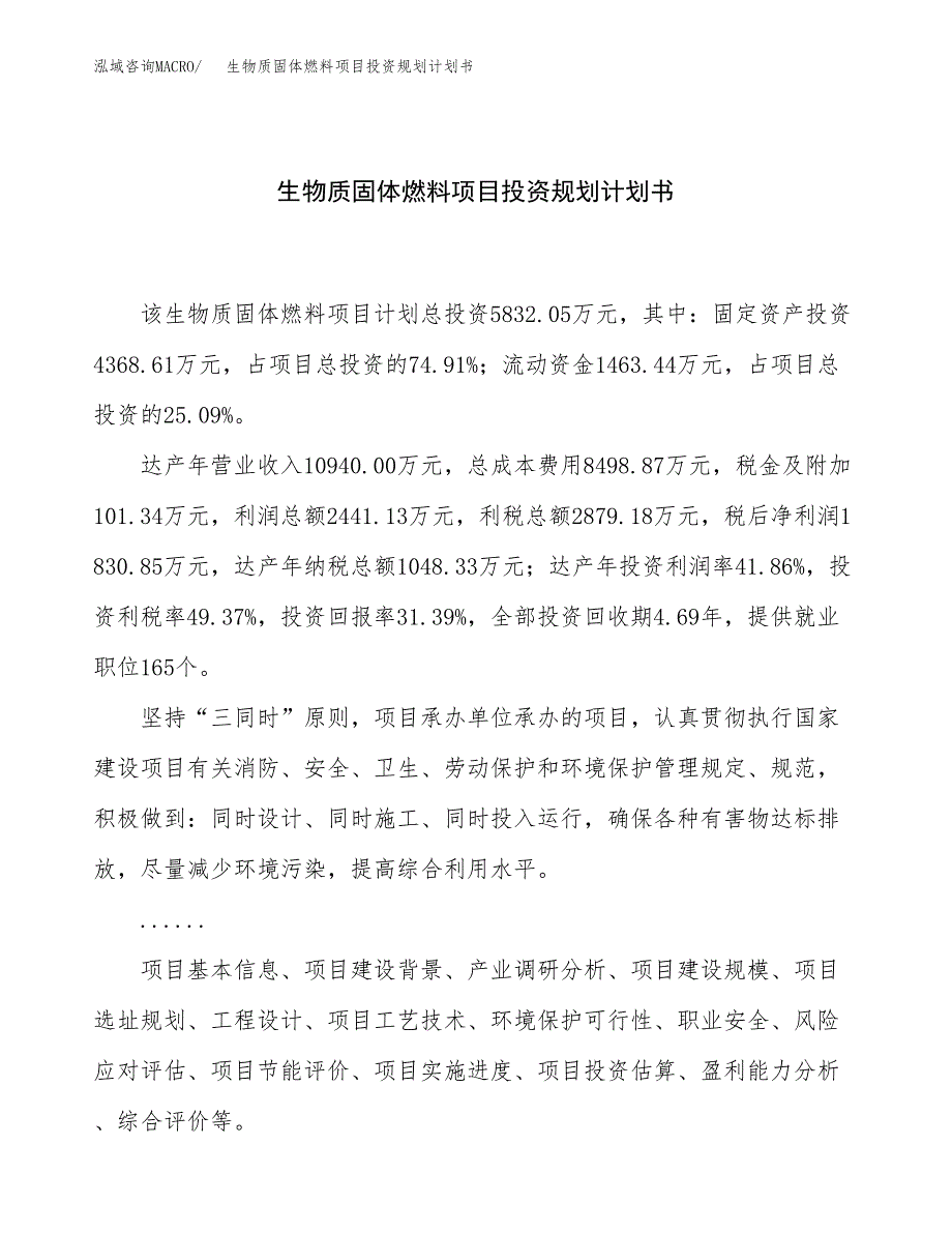 生物质固体燃料项目投资规划计划书.docx_第1页