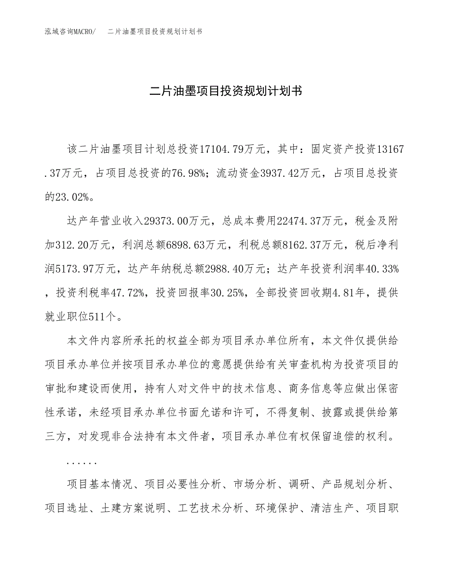 二片油墨项目投资规划计划书.docx_第1页