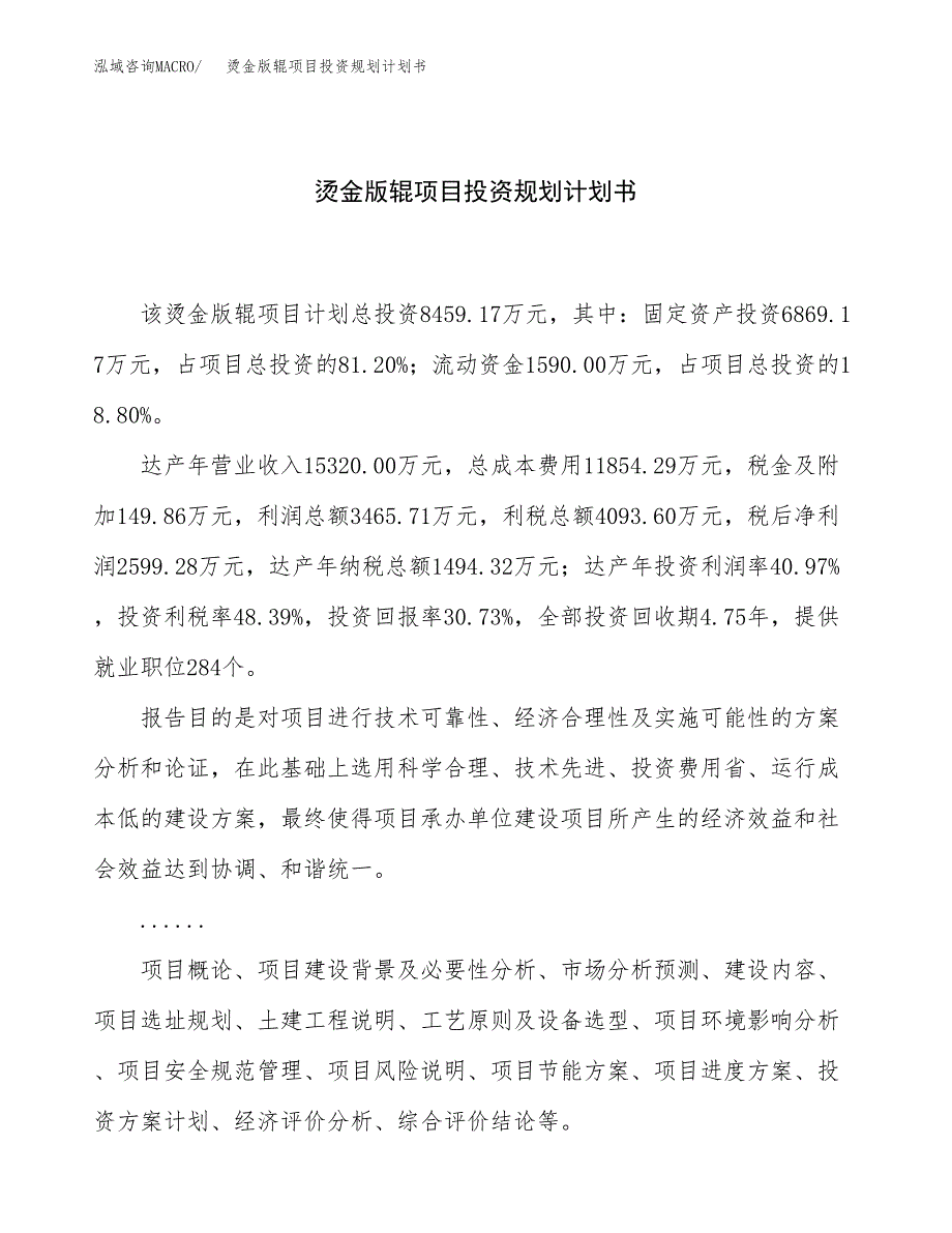 烫金版辊项目投资规划计划书.docx_第1页