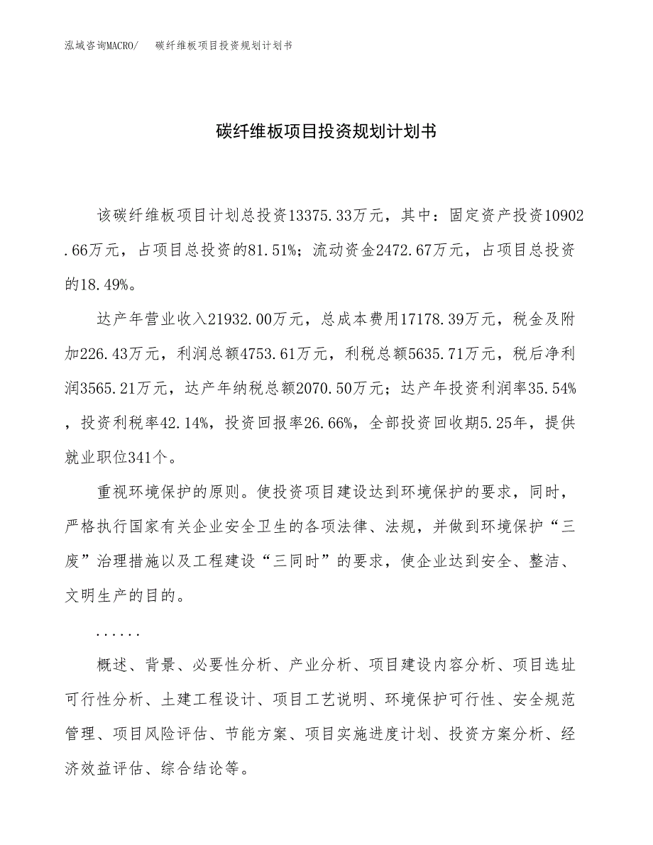 碳纤维板项目投资规划计划书.docx_第1页