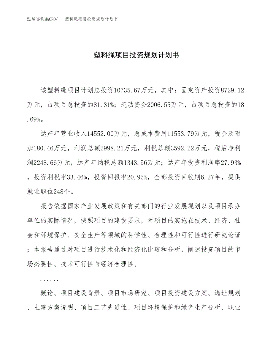 塑料绳项目投资规划计划书.docx_第1页