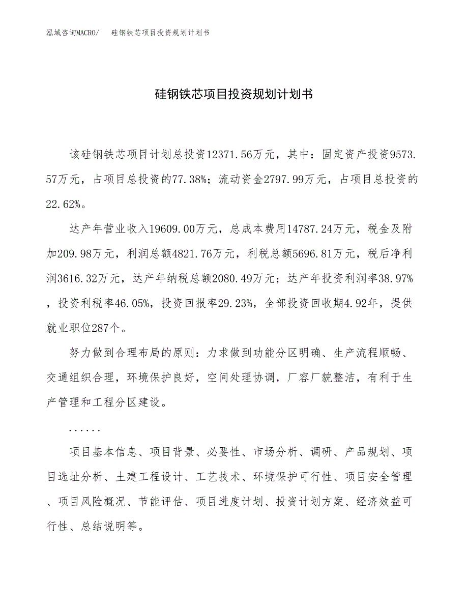 硅钢铁芯项目投资规划计划书.docx_第1页