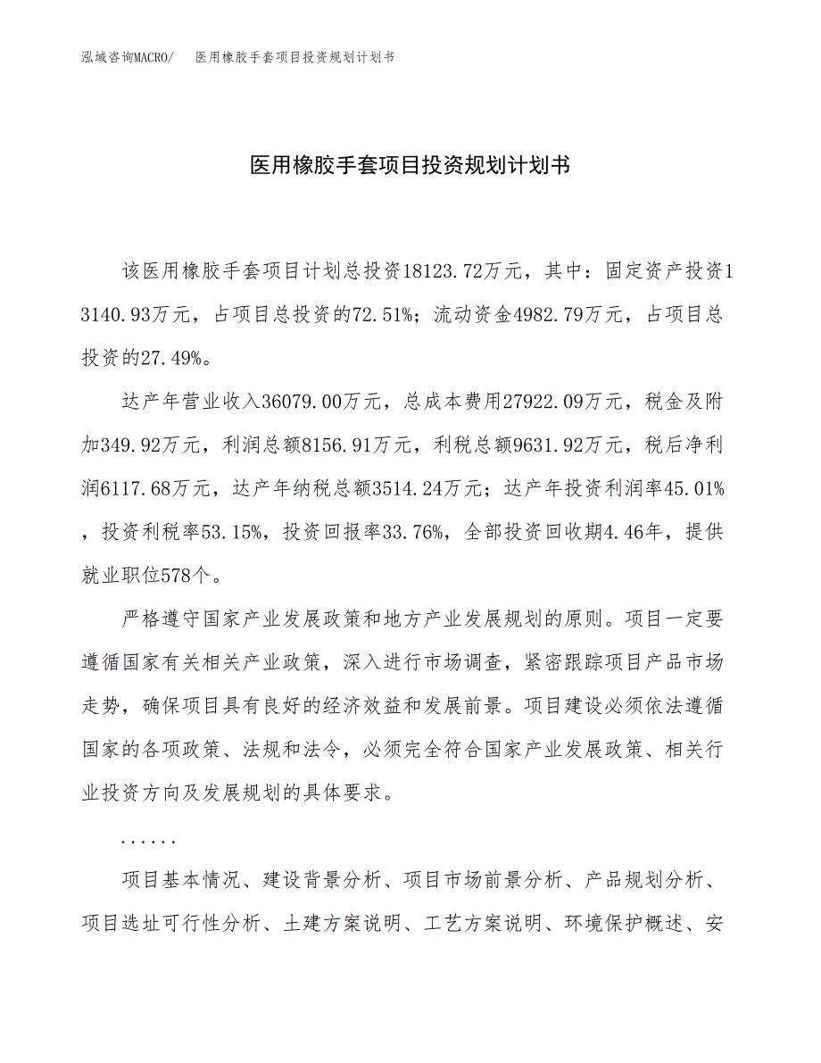 医用橡胶手套项目投资规划计划书.docx_第1页