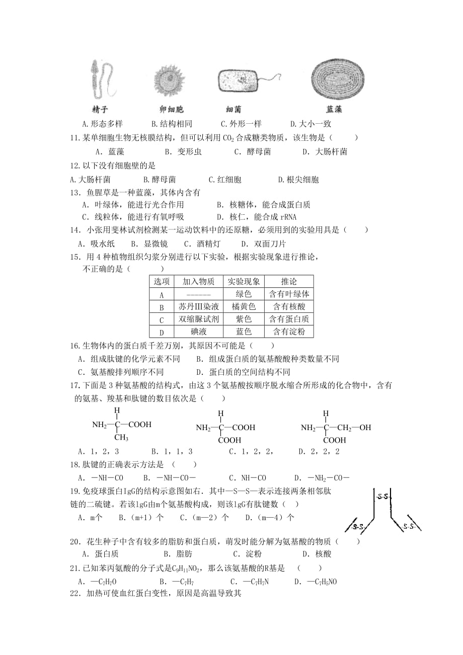 广东省2014年高一上学期期中考试生物试卷-1-2_第2页