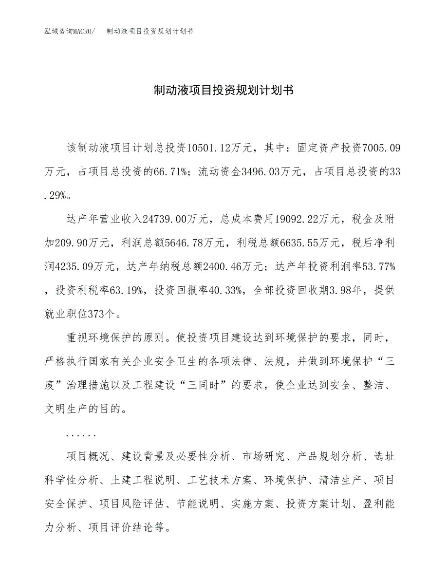 制动液项目投资规划计划书.docx_第1页