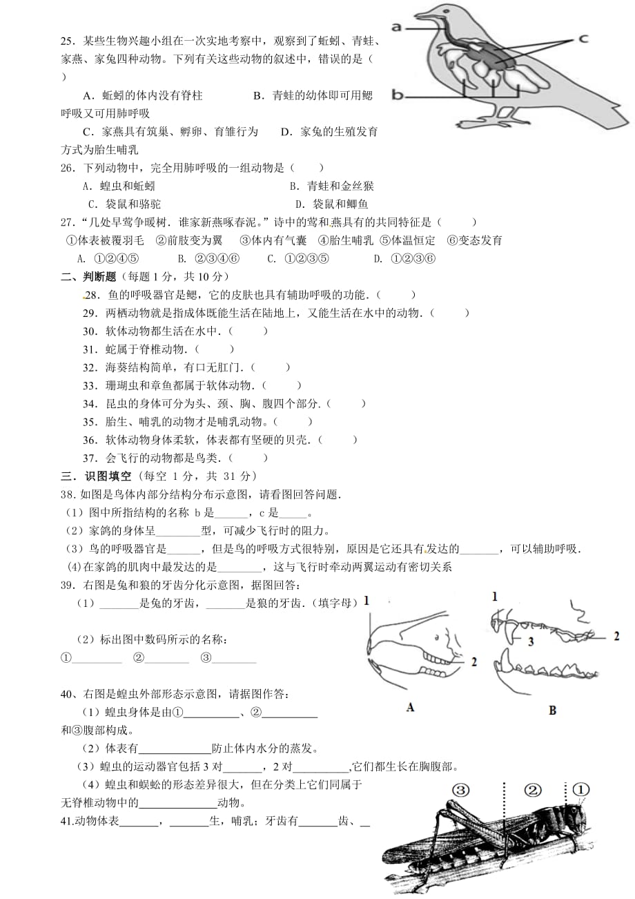 甘肃省定西市安定区公园路中学2015-2016学年八年级上学期第一次月考生物试题_第3页