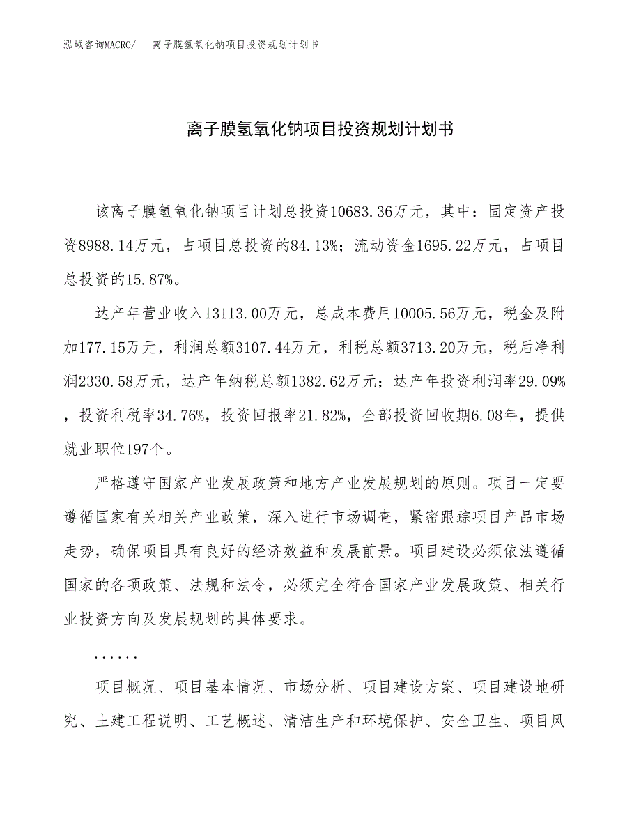 离子膜氢氧化钠项目投资规划计划书.docx_第1页