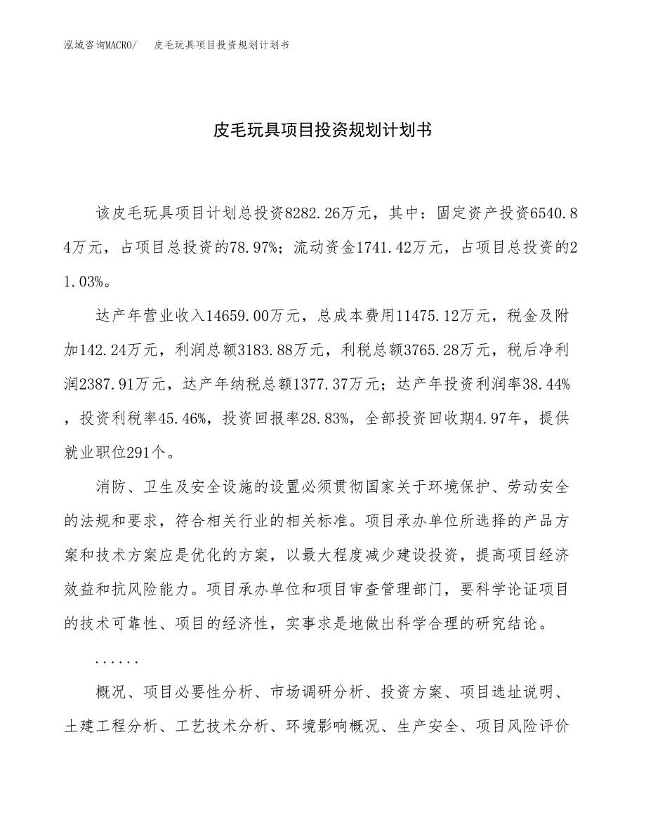 皮毛玩具项目投资规划计划书.docx_第1页