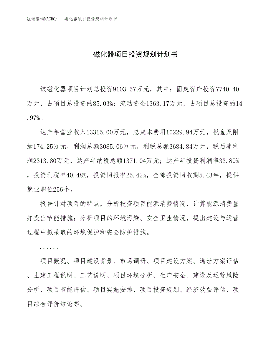 磁化器项目投资规划计划书.docx_第1页