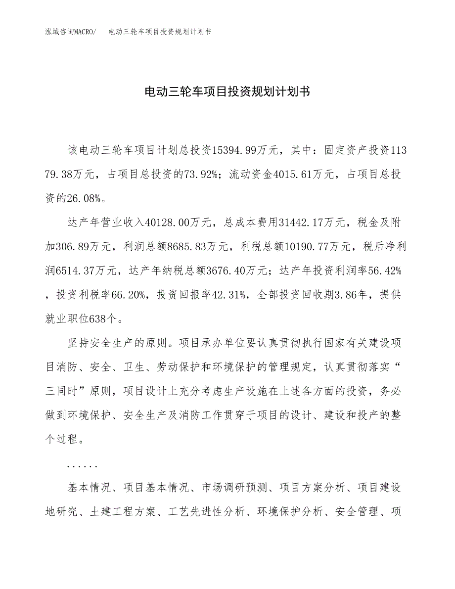 电动三轮车项目投资规划计划书.docx_第1页