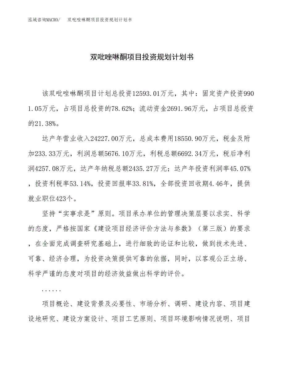 双吡唑啉酮项目投资规划计划书.docx_第1页